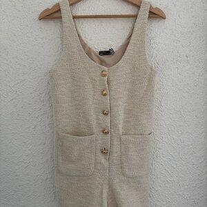 Cream Sleeveless Button-Down Romper
